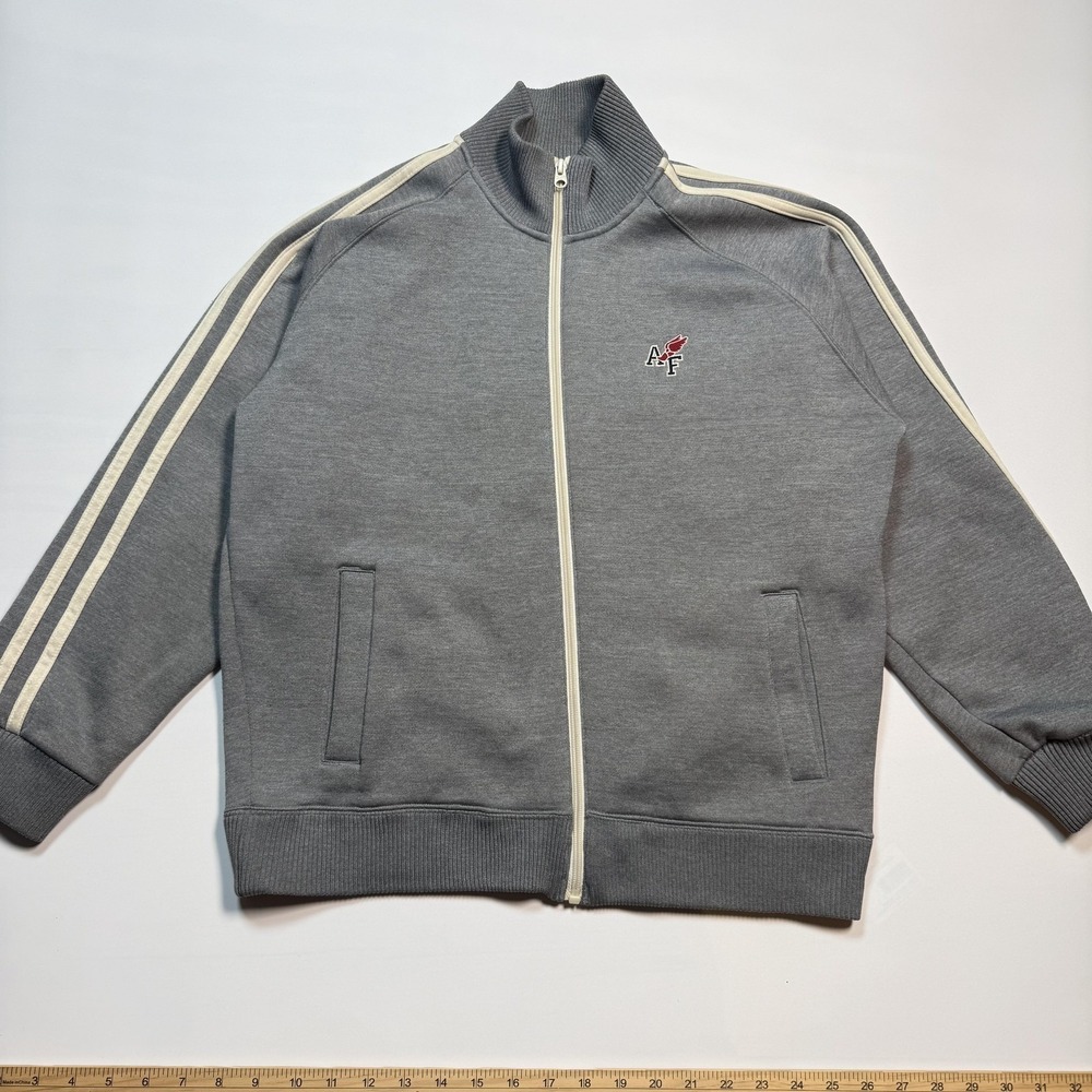 Abercrombie & Fitch Track Jacket Mens Medium Gray Fleece Full Zip Striped‎ Retro